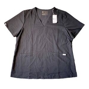 Figs NWT Women's Black Casma Technical Collection Three Pocket Scrub Top Sz 2XL